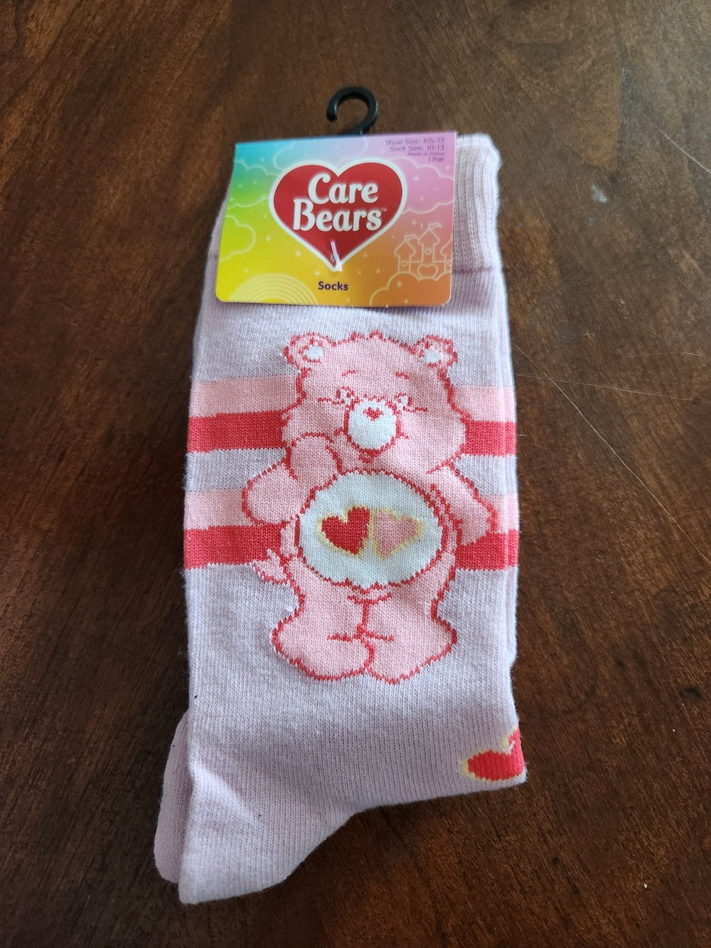 Care Bears Light Pink Kids Socks with Red Heart Bear